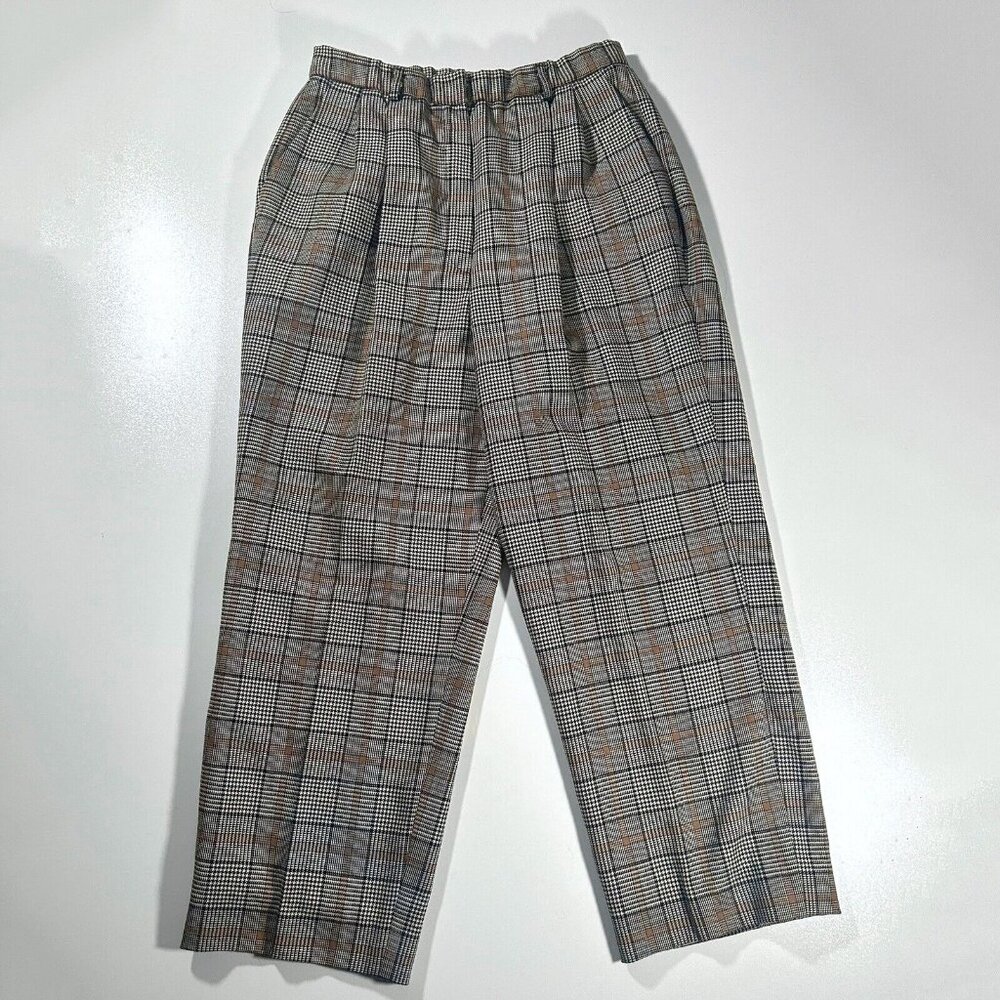 VINTAGE Pendleton PETITE Womens 14 Wool Wide Leg Pants 28x25 Gray Tartan Plaid